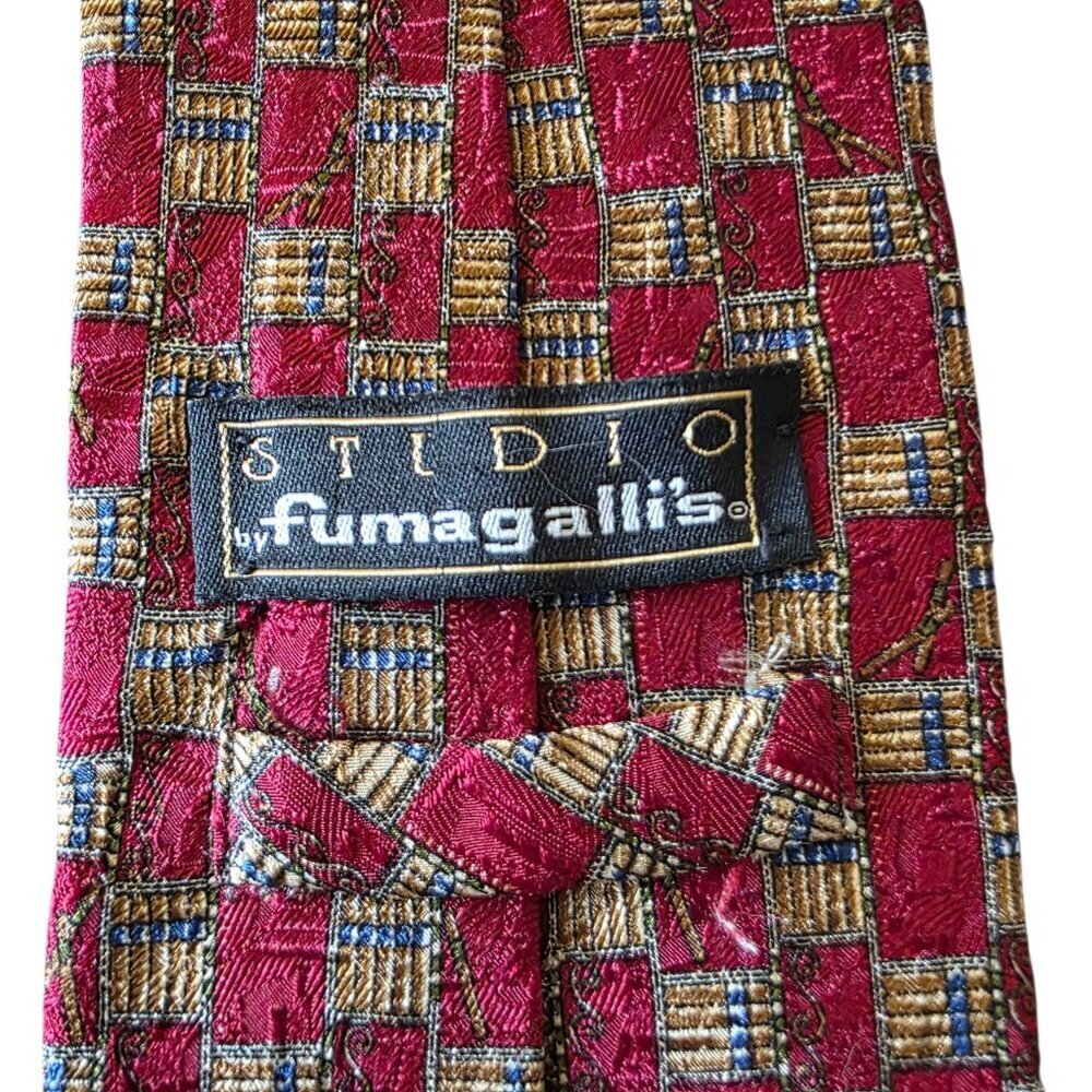 Fumagalli Italy 100% Silk Tie Red Gold Geometric Check Mens Necktie Luxury - Picture 7 of 16